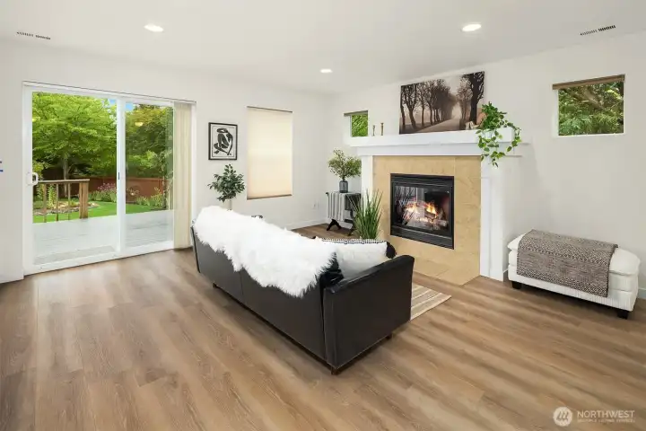 Sliding door leading to Deck with an Awning