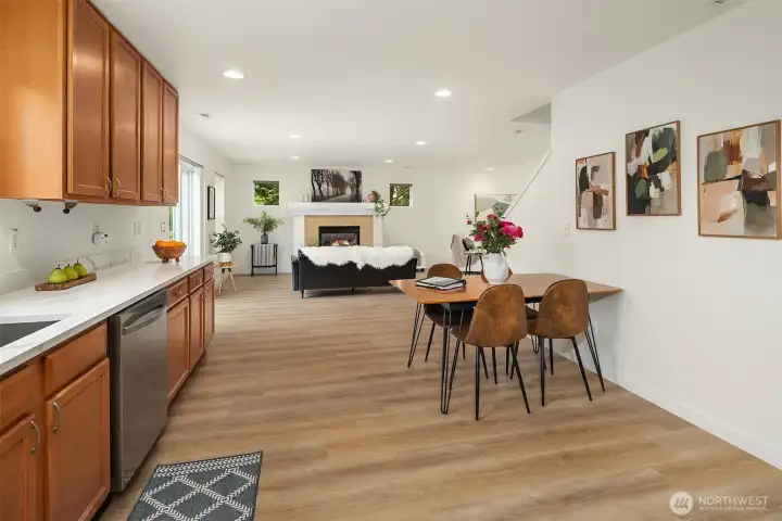 Kitchen flows into the Living room