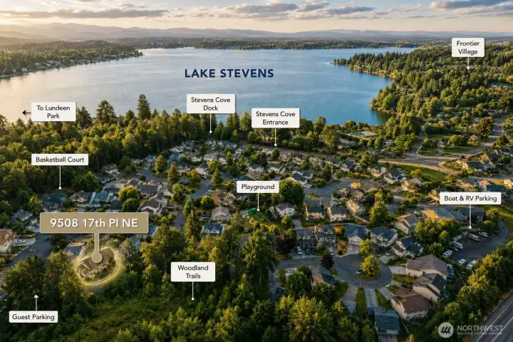 Stevens Cove connects the home to Lake Stevens, community amenities, schools, shopping, services, and nearby recreation. Stevens Cove connects the home to Lake Stevens, community amenities, schools, shopping, services, and nearby recreation.