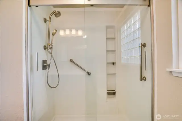 View of walk in shower.