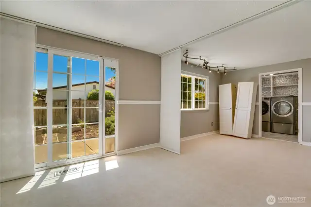 View from family room / dining area looks to backyard.
