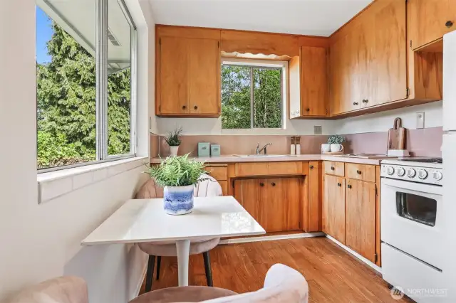 The kitchen has room for a two person table!!