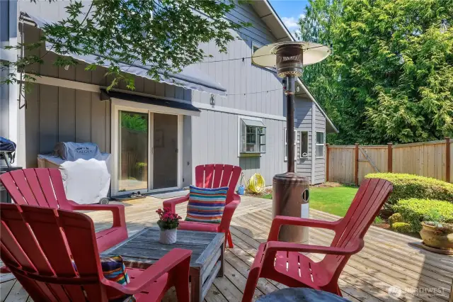 This deck was made for sittin'!  The nice awning will keep you cool through the dog days of August.