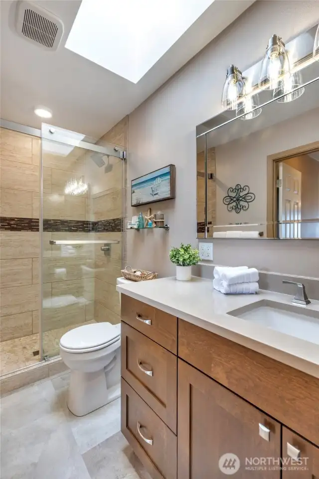 Remodeled primary bath.
