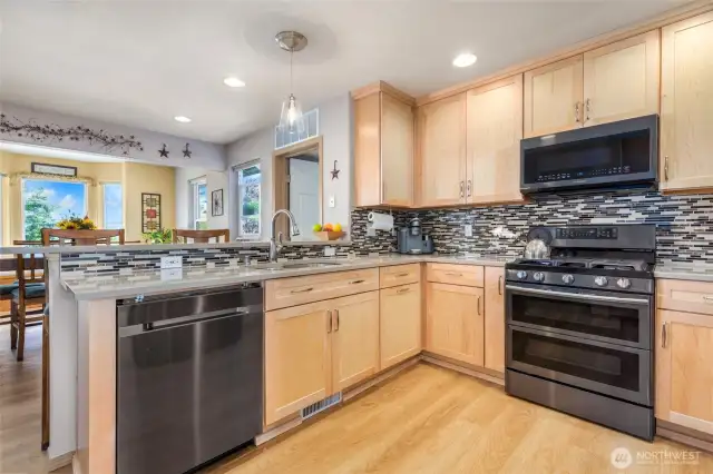 Remodeled kitchen with all new appliances, counters, cabinets and flooring.