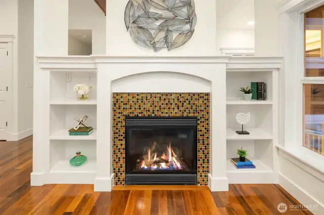 Gas fireplace in living room.