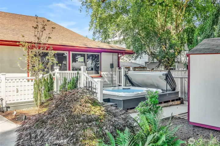 Private oasis with storage shed