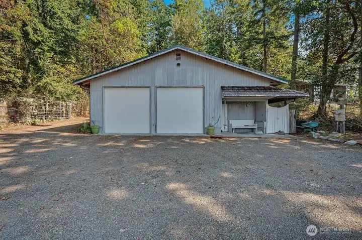 Large garage with shop
