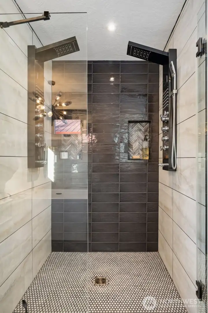 Primary ensuite custom shower with dual shower heads