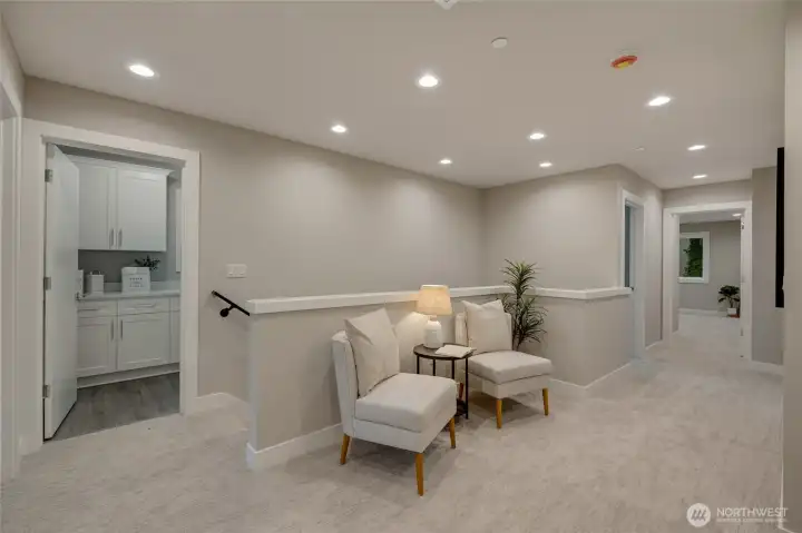 Soft, premium carpeting upstairs enhances comfort and coziness, making each bedroom a serene retreat.