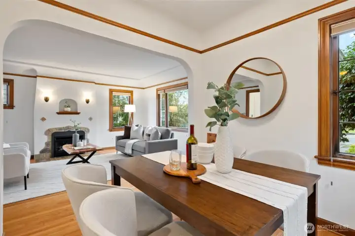 Spacious dining room open to kitchen & family room