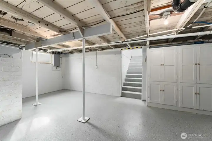 View of basement with epoxy finiished floors