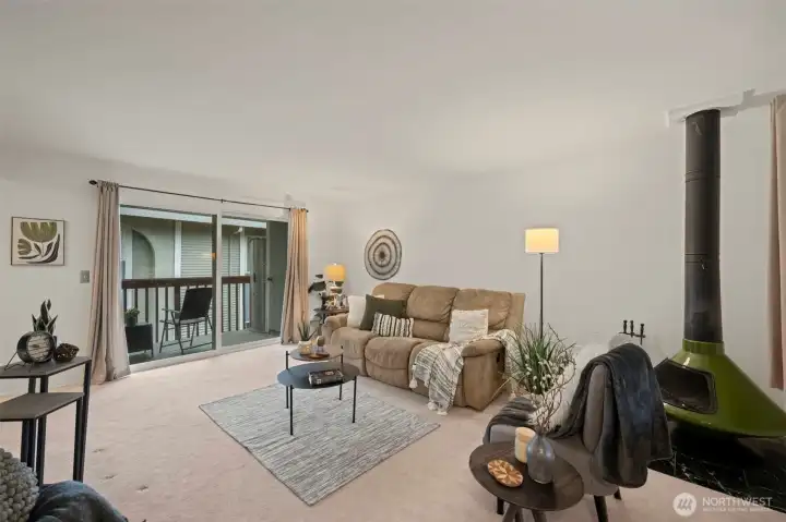 Living Room with Wood Burning Fireplace