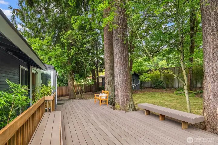 Entertaining size deck with built-in shelves