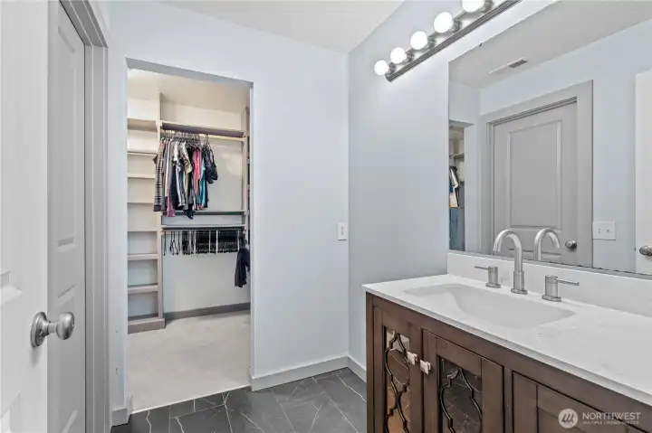 Primary En Suite Bath w/New Vanity, Tile Floors and Custom Closet Organizer