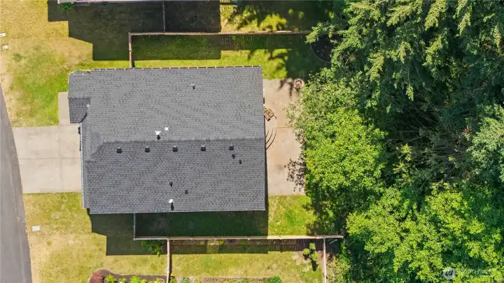 Overhead view. New roof and gutters just installed!