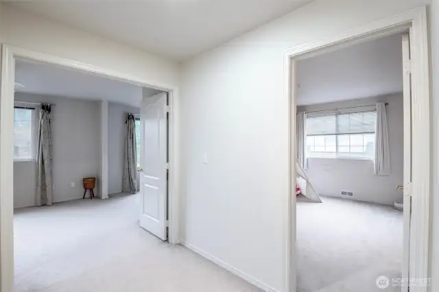 Hallway shows the two bedrooms.