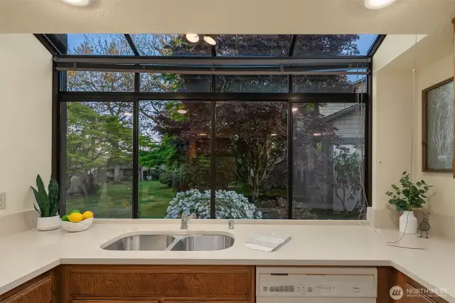 Doing dishes has never been more enjoyable with the sunny outlook.