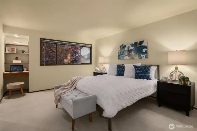 The primary suite also has its own desk and ensuite bathroom.