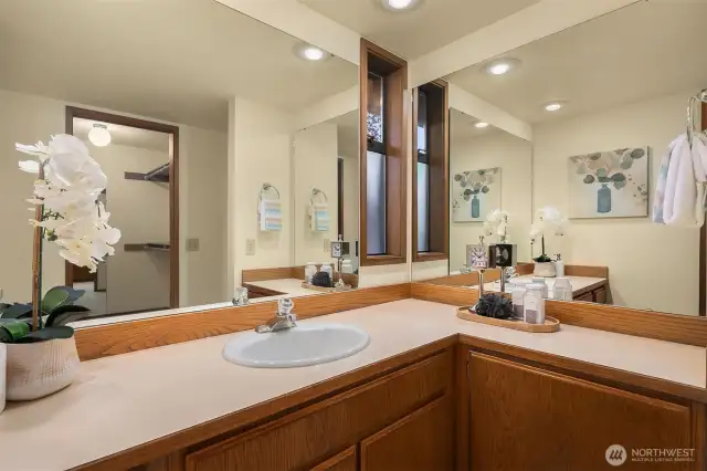 More of the ensuite bath and closet area. So much counter space for your storage needs. The second sink is to the left not shown in this photo.