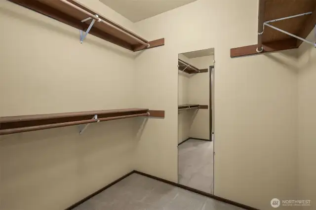 The walk-in closet in the primary suite.