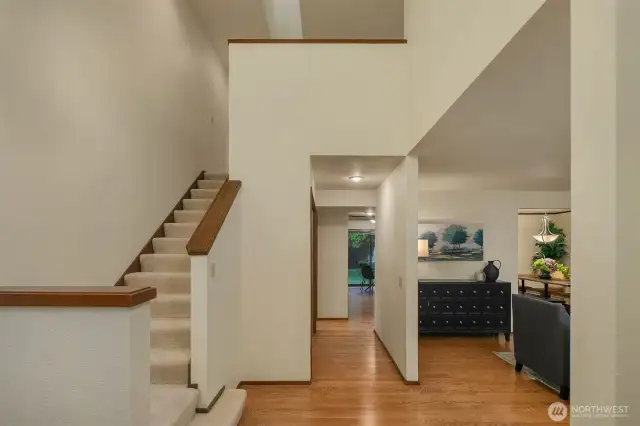 Inviting entry from either the garage or the front door.