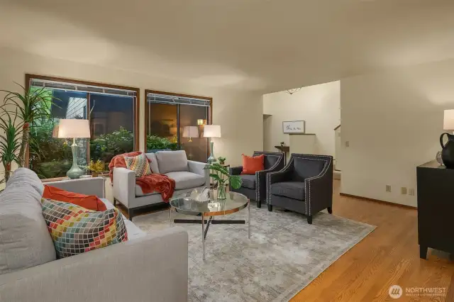 Another view of the main living room and entry area.