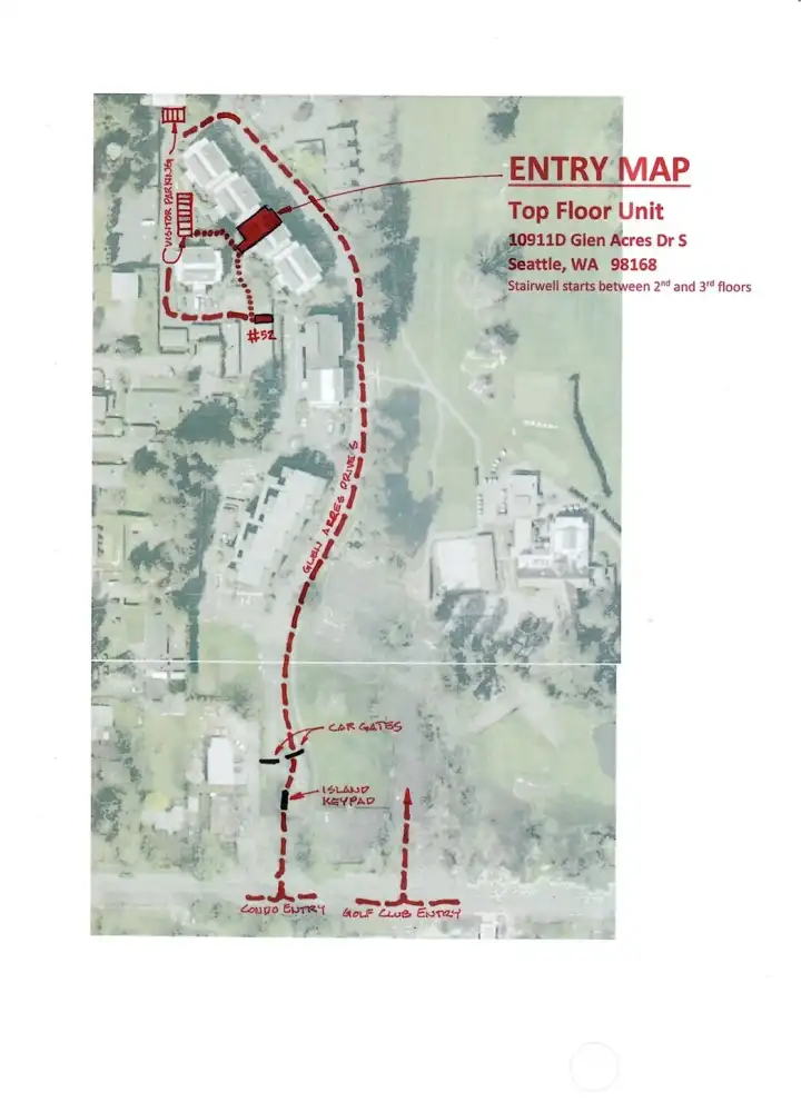 A map showing where the unit is and where to park.