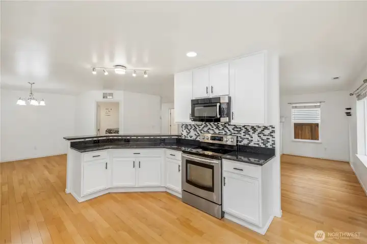 One side of the elegant and functional kitchen.