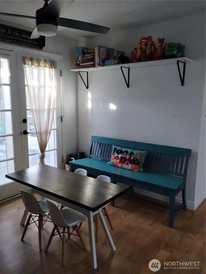 Office with french doors to backyard