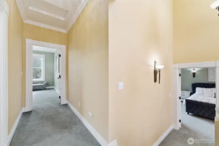Extra wide hallway connects bedrooms