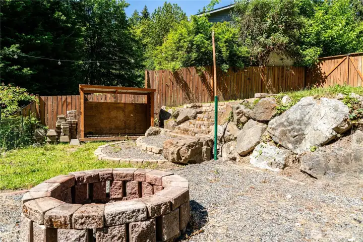 Backyard fire pit and gathering area