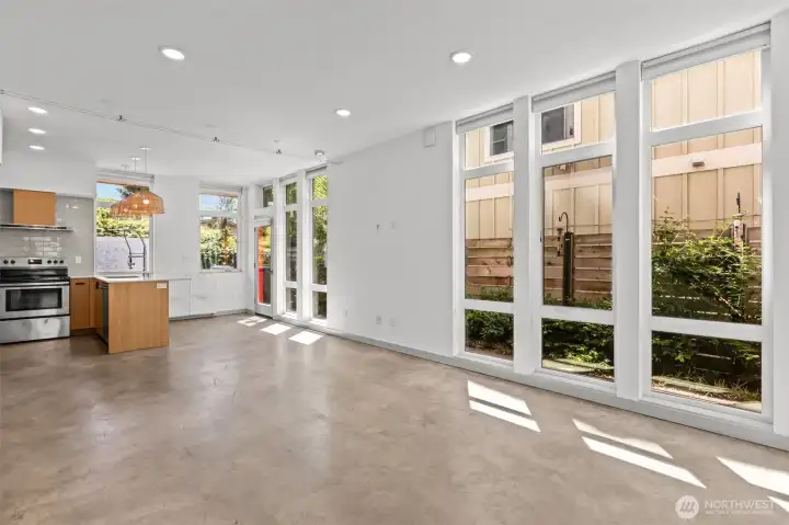 radiant heated floors, wall of windows for natural daylight in the living space. radiant heated floors, wall of windows for natural daylight in the living space.