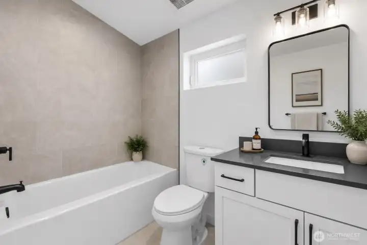 Full bath virtually staged