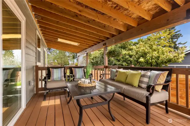 Covered outdoor deck with a skylight! Off the kitchen