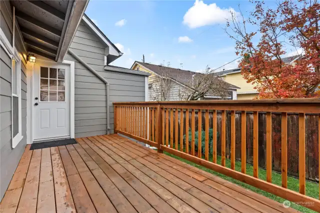 New Deck leads to Door to Family Room and Bedrooms