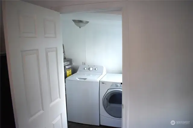 Utility room off dining room. Washer and dryer stay.