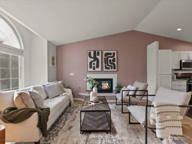 Welcoming living room with vaulted ceilings