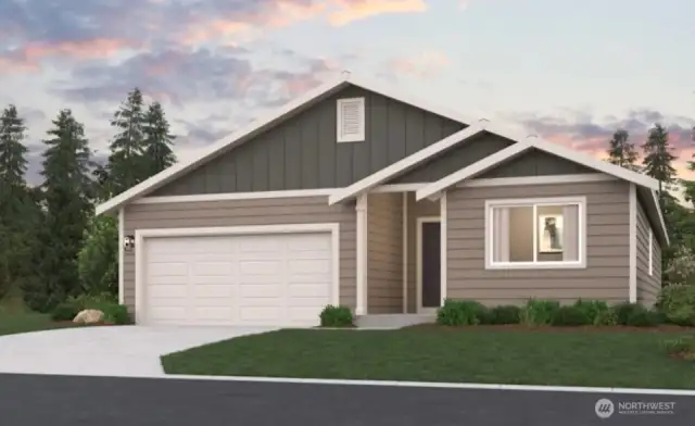 Artist rendering of the Sutherland Home. Depictions of homes or other features, colors, details are artist conceptions and renderings. Hardscape, landscape and other items shown may be decorator not included in the purchase price and availability may vary. Views may be altered by subsequent construction, tree growth and landscaping.