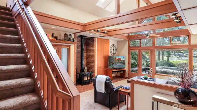 Family room with stairs leading to the loft.