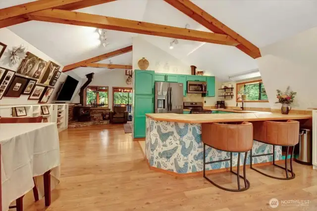 Looking towards the kitchen and living area