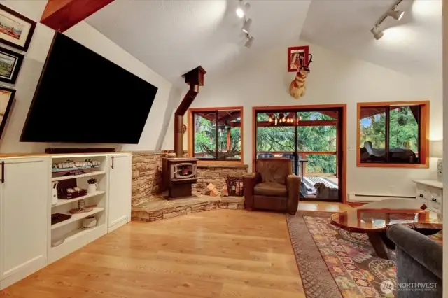 The wood stove will keep you warm on those chilly days.
