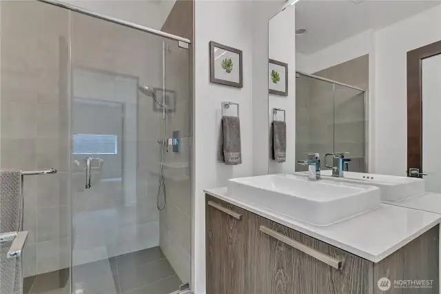 Rare main-floor 3/4 bath is great for extended-stay guests.