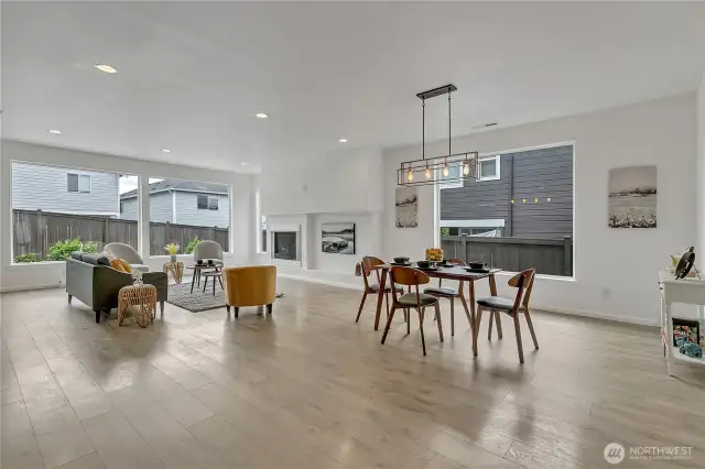 The space is so large and  easily reconfigures into a variety of furniture placement.