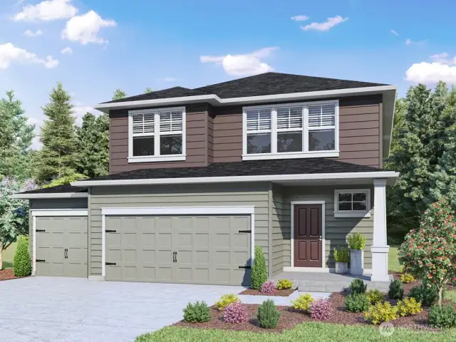 Ballard Plan Marketing Rendering - Depictions of homes or other features are artist conceptions. Hardscape, landscape, and other items shown may be decorator suggestions that are not included in the purchase price and availability may vary. No view is promised. Views may also be altered by subsequent development, construction and tree growth and landscaping.