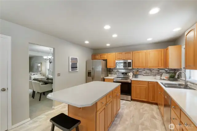 Another view of open kitchen area.