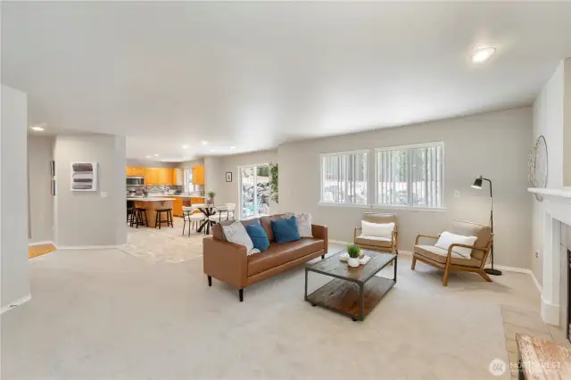 Spacious Family room w/ gas fireplace to warm you on cold nights.