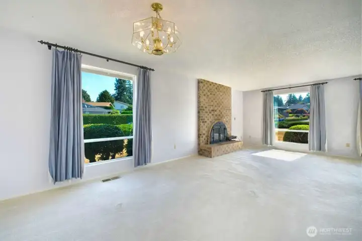 Cozy wood burning fireplace and all updated lifetime warranty double pane vinyl windows