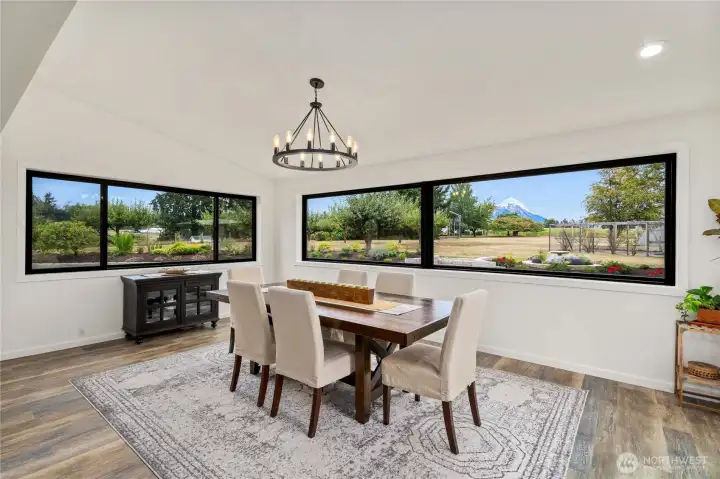 Huge dining room with incredible Mt Rainier views