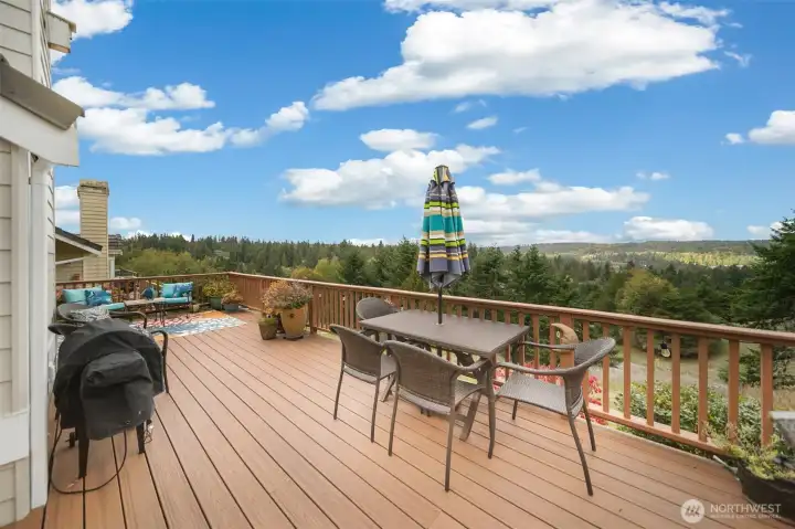 On a clear day, enjoy breathtaking views of the Olympic Mountains to the left, the scenic Port Ludlow golf course, and a captivating natural landscape from an elevated perspective.